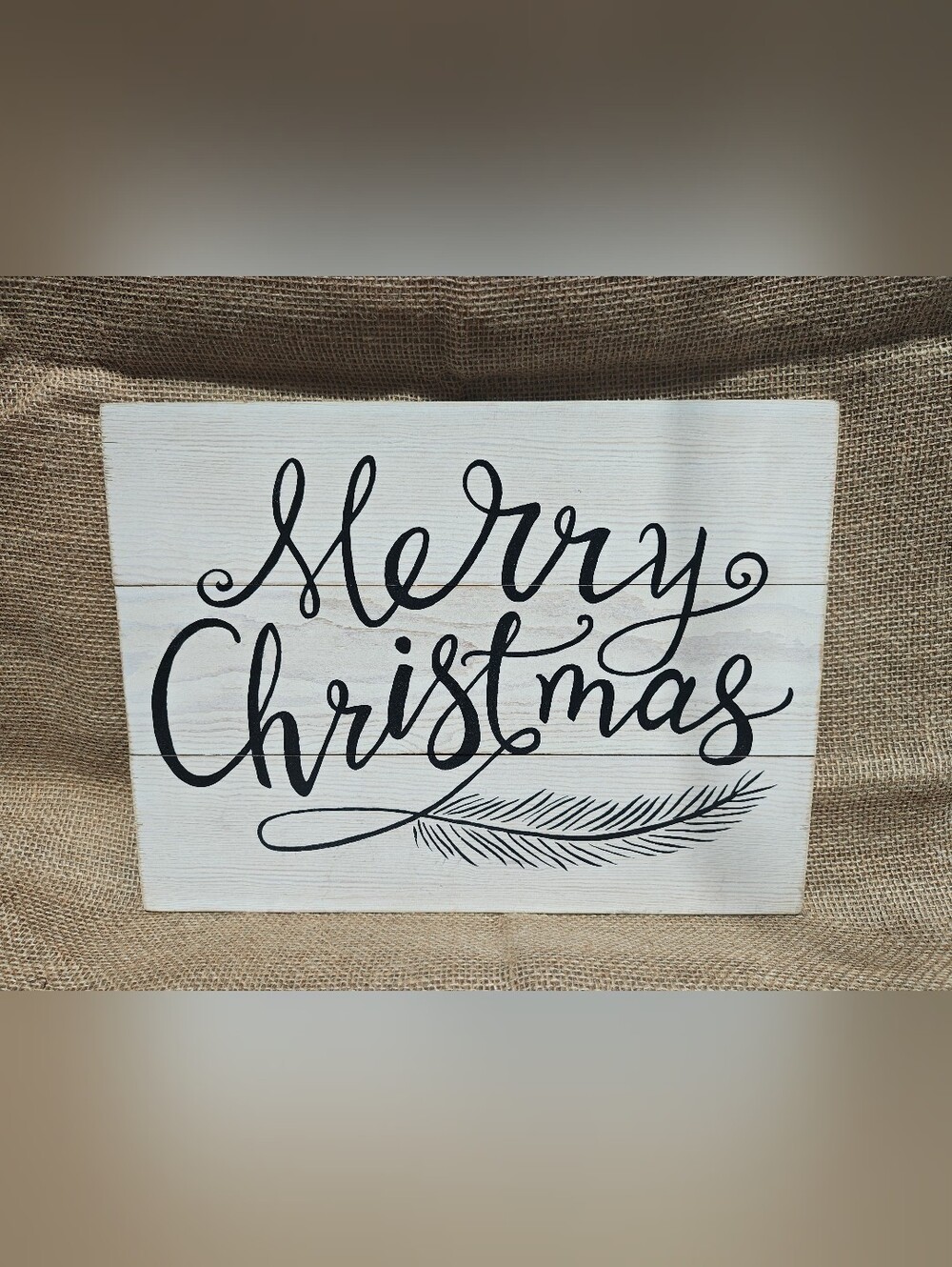 Merry Christmas White Wood Holiday Sign